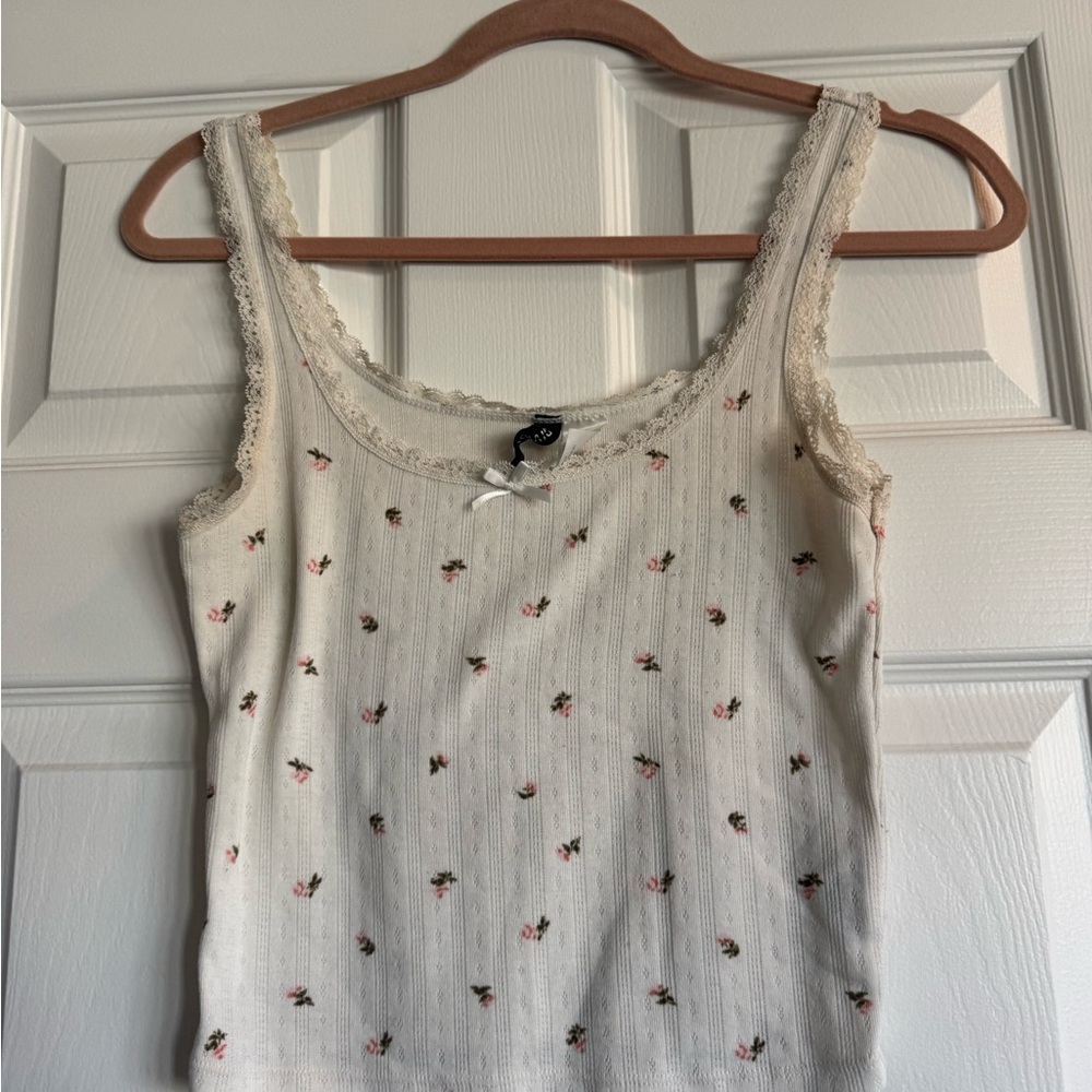 H&M Cream Floral Camisole with Lace Trim